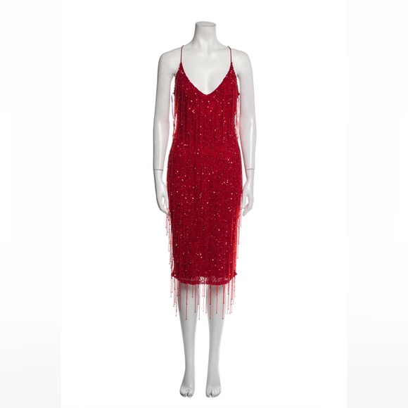 Retrofete Billie Beaded Fringe Sequin Dress, Red - Size Medium - Picture 1 of 6